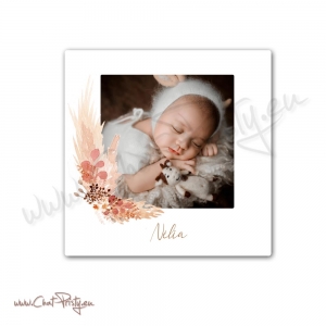 Faire-part de naissance carré fleurs séchées aquarelle personnalisable