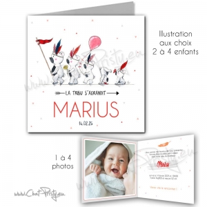 Faire-part naissance famille personnalisable avec oursons illustrés à l'aquarelle