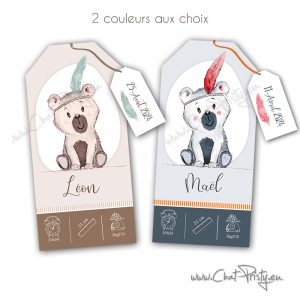 Faire-parts de naissance avec illustration ours faite main