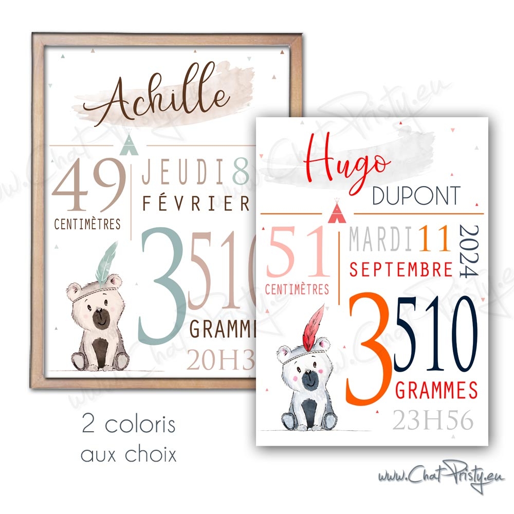 Cadeau original naissance garçon avec tableau bébé ours