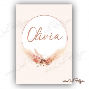 Affiche de naissance prénom personnalisé fleurs séchées