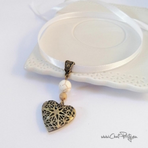 Médaillon souvenir de bouquet mariage – pendentif cœur porte-photo bronze