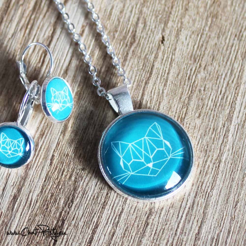 Collier chat origami couleur émeraude