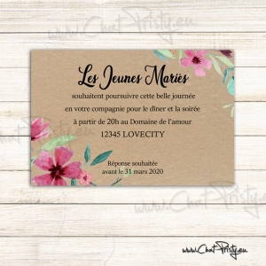 Carton d’invitation repas mariage champêtre – format carte postale kraft