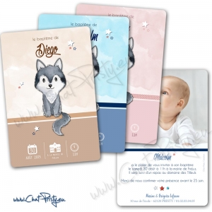 Faire-part baptême loup pour fille ou garçon
