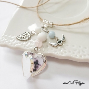 pendentif cœur double photo à glisser dans bouquet de mariée
