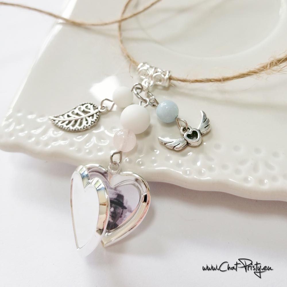 pendentif cœur double photo à glisser dans bouquet de mariée