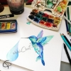 Colibri peint à la main à l'aquarelle par Laura Lefebvre de Chat Pristy