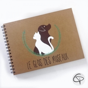 Livre d’or personnalisé pour pension animalière avec illustration chien et chat fait main