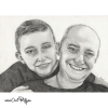 Dessin au crayon d’un père et son fils, portrait personnalisé d’après photo, idéal cadeau famille ou Noël