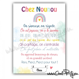 Cadeau nounou original affiche arc-en-ciel personnalisée prénom enfant