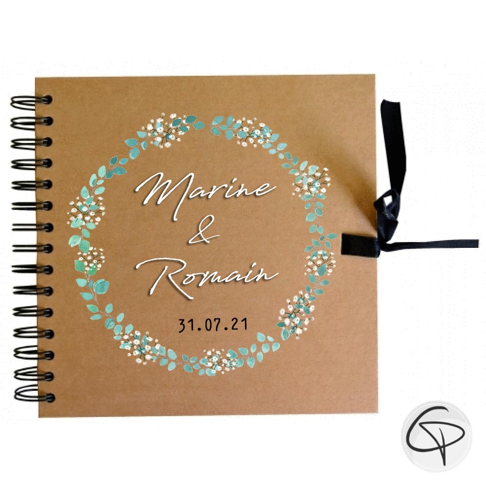 livre d’or mariage eucalyptus kraft personnalisé prénoms et date