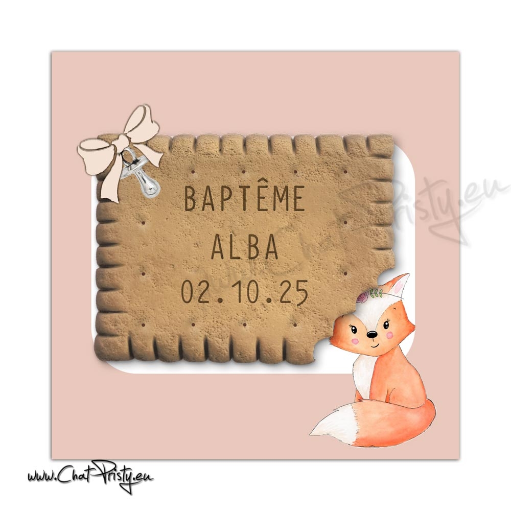 Magnet biscuit de baptême personnalisé avec support renarde aquarelle