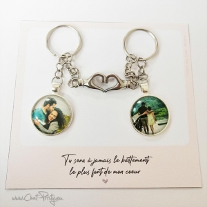 porte-clés couple mains aimantées cœur photo personnalisée