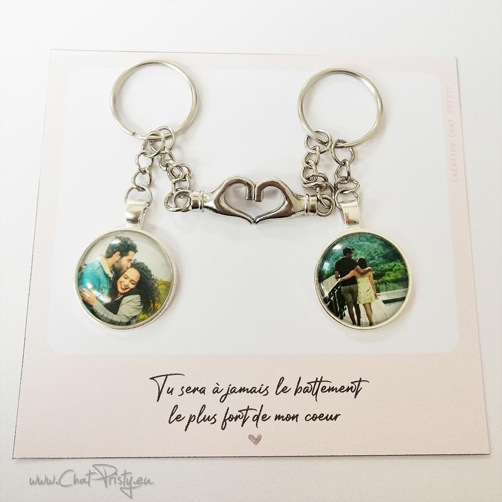 porte-clés couple mains aimantées cœur photo personnalisée