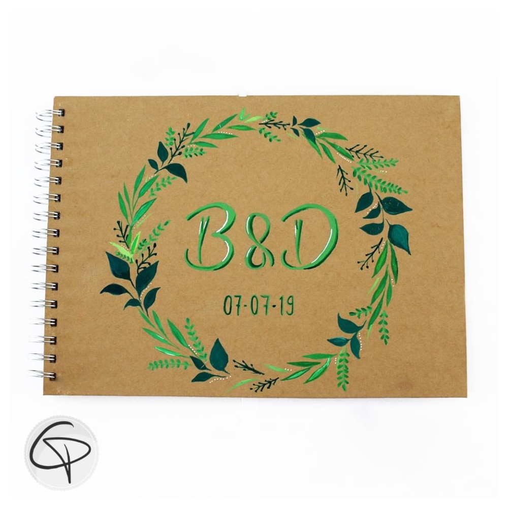 livre d’or mariage kraft avec couronne végétale peinte