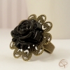 Bague vintage fleur noire femme