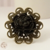 Bague fleur noir faite main Chat Pristy