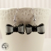 boucles d'oreilles argentées pour femme noeud noir et gris