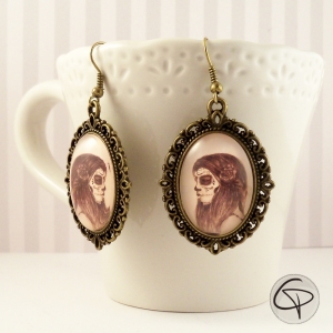 Boucles d'oreilles portrait femme catrina bijou personnalisé halloween