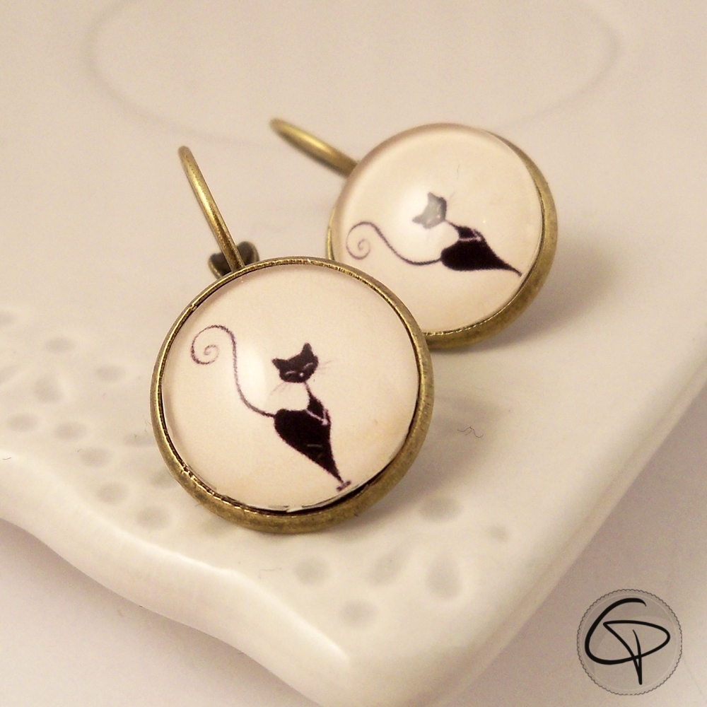 Boucles d'oreilles chat noir