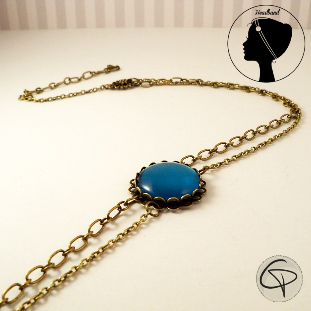 Headband rétro médaillon bleu