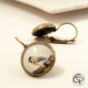 Boucles cabochon bronze dessin oiseau