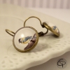 Boucles cabochon bronze dessin oiseau