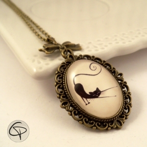 Pendentif chat noir original sautoir femme