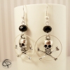 boucles d'oreilles femme tête de mort os en croix perles noires cristal