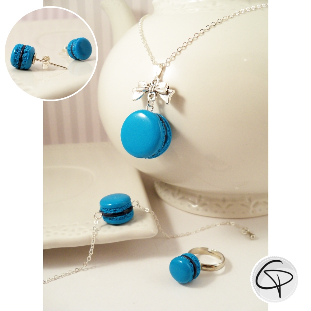 parure bijoux petite fille macarons bleu turquoise faits main