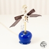 Sautoir pendentif pomme d'amour bleu électrique avec un nœud ruban noir