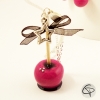 Sautoir pomme d'amour rose avec nœud ruban noir
