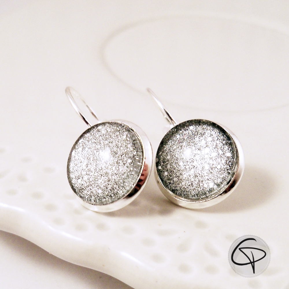 boucles d'oreilles argent pailleté