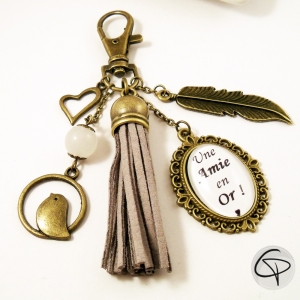 Bijou de sac personnalisé une amie en or porte-clef vintage pompon taupe