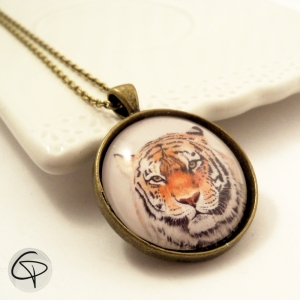 médaillon tigre en pendentif sautoir bronze pour femme