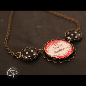 Collier Maîtresse médaillons noirs à pois blancs