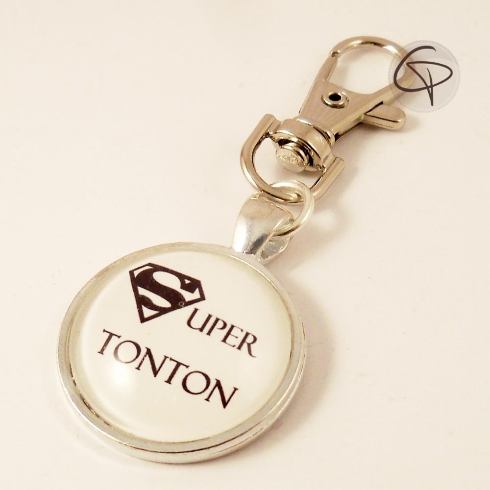 Porte clé badge SUPER TONTON VOITURE ANCIENNE idée cadeaux Personnalisé 