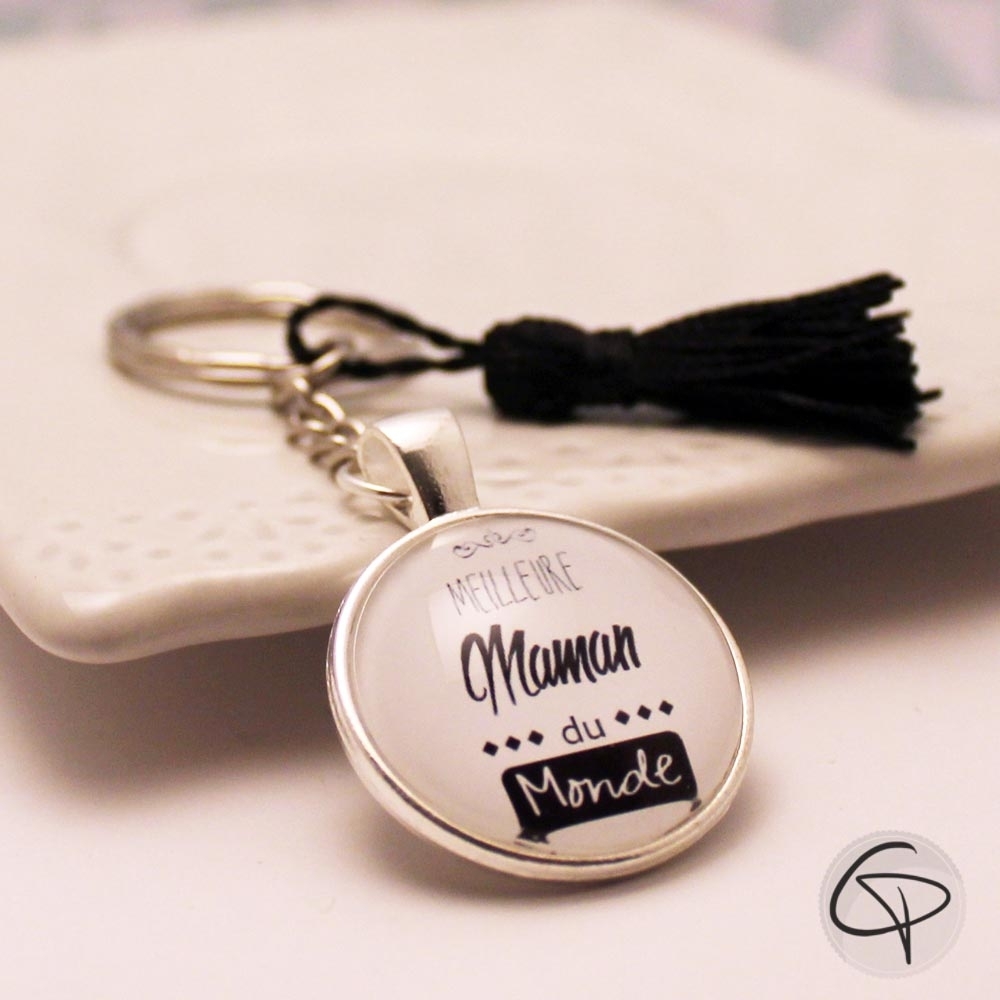  Porte-clé personnalisé meilleure maman du monde cadeau original pompon noir