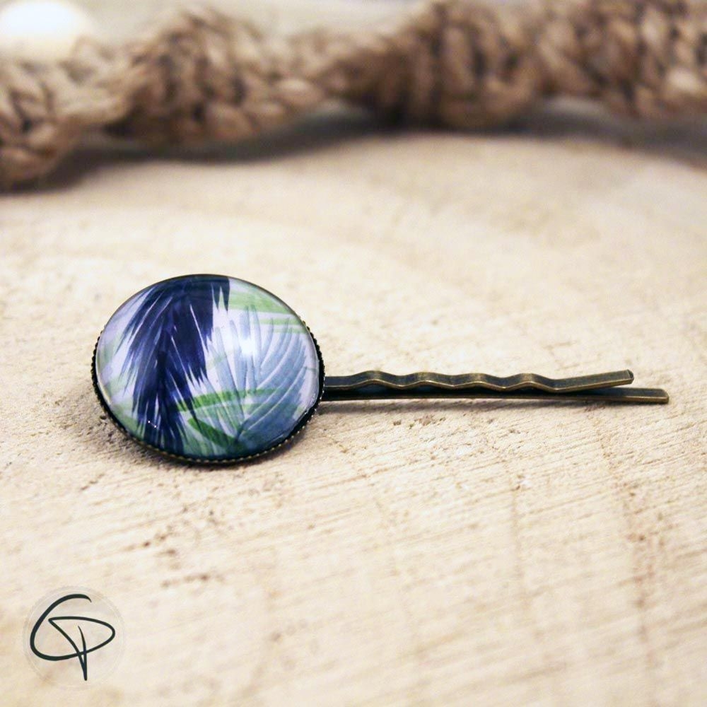 Pince à cheveux tropicale barrette aquarelle feuilles de palmier