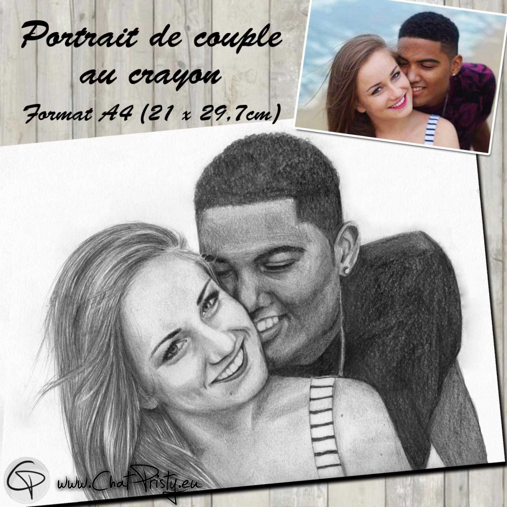 Portrait crayon couple amoureux à partir d'une photographie