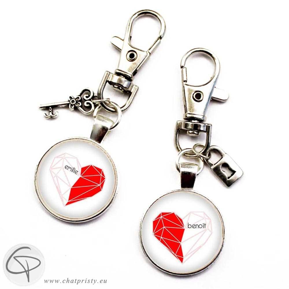 Porte clés couple amoureux personnalisable - coeur