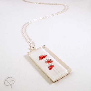 Sautoir coquelicot bijou poétique artisanal