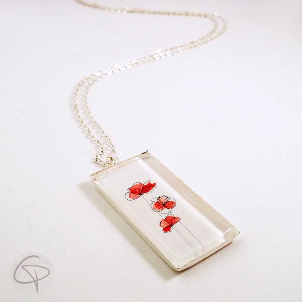 Sautoir coquelicot bijou poétique artisanal