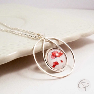 Collier coquelicot bijou floral rouge femme
