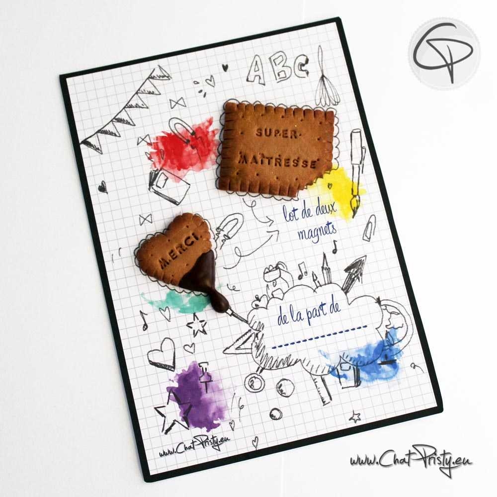 Lot de deux magnets biscuits Super maîtresse et Merci