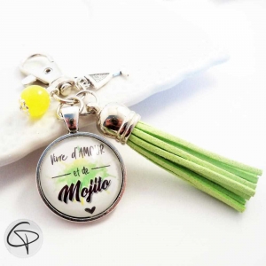 Porte-clé Mojito cadeau original fan de cocktail cubain pompon vert menthe