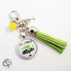 Porte-clé original amatrice de mojito pompon vert perle jaune message vivre d'amour et de mojito