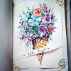 Illustration originale aquarelle cornet glace fleurs