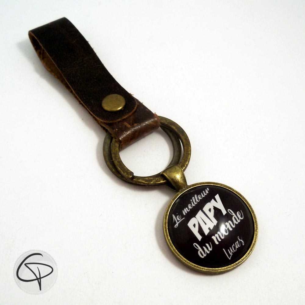 Porte-clef personnalisable en cuir meilleur papy du monde